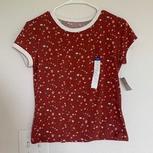 SOLD - Arizona Jean Company Medium Red Floral Fitted Top